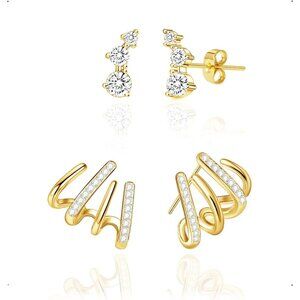 Women's Trendy 14K Gold Stud Earrings Claw Earring Dainty Simple Minimalist